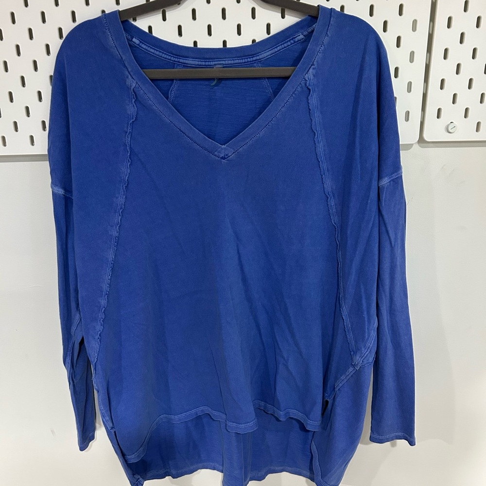 Blue V-Neck Long Sleeve Women's Top